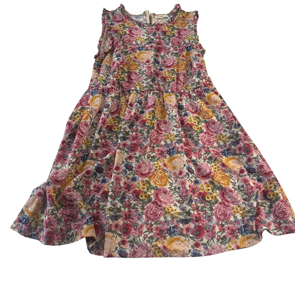Rewind Floral Sleeveless Ruffle Neck Back Zip Dress Pink Yellow 2X NHD37261G9M